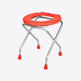 Medvance Portable Folding Commode Stool, Round Red Stainless Steel - Below 90kg