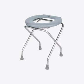 Medvance Portable Folding Commode Stool, Round Grey Stainless Steel - Below 90kg